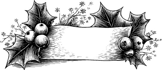 Vintage holiday frame with snowflakes and holly leaves for christmas design