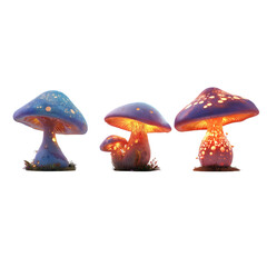 Glowing fantasy mushrooms with light isolated on a transparent background