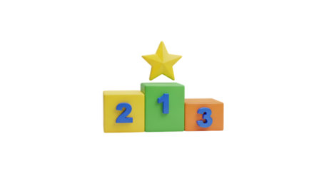 Colorful children s toy podium with numbers one two and three and a star isolated on white background