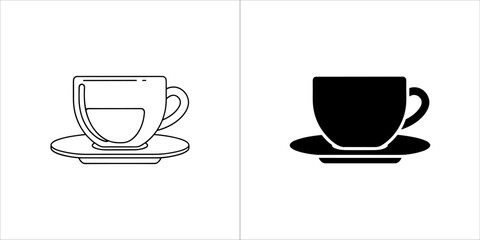 Cup of coffee icon set, outline and glyph style
