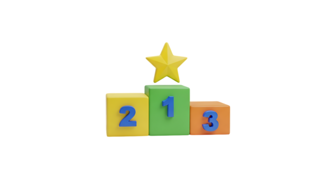 Colorful children s toy podium with numbers one two and three and a star isolated on white background