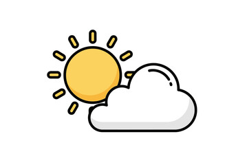 A yellow sun peeks from behind a white cloud outlined in black