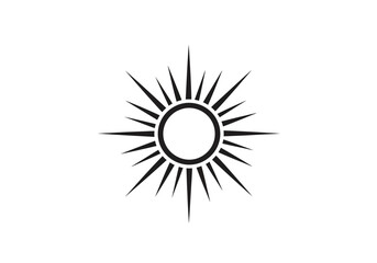 Black sunburst circle surrounded by sharp rays against a white background