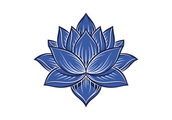 Blue lotus flower with white line details on a white background