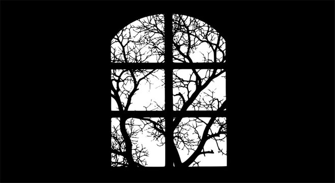 Silhouette of window and tree branches. Gobo mask.
