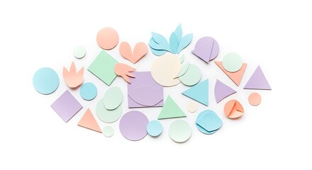 Fototapeta premium Assortment of pastel geometric shapes scattered on a white background