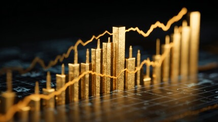 Golden Financial Graph with Candlestick Chart Showing Rising Trends and Stock Market Insights in Dark Background for Business and Investment Themes