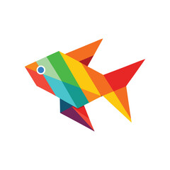 A vibrant geometric fish illustration with colorful polygonal shapes and details