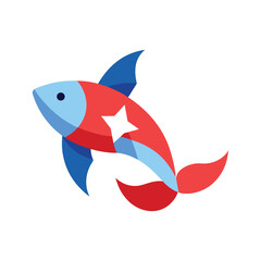 A simple colorful illustration of a fish with patriotic red white and blue coloring