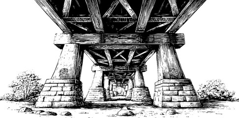 Architectural structure with support beams and cross sections for design and study