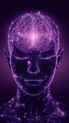 Artificial intelligence brain grid with glowing consciousness