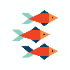 Geometric orange fish swimming in a simple modern illustrative design