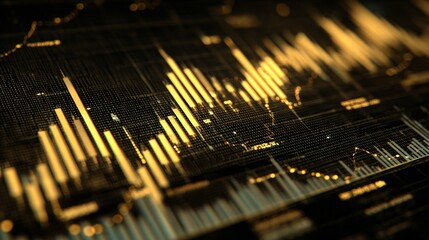 Abstract Digital Financial Data Visualization with Yellow and Black Color Scheme for Stock Market Analysis and Economic Trends Representation