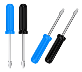 Isolated blue and black screwdriver tool set. 3D rendering.
