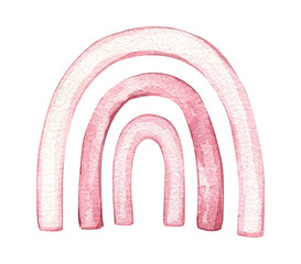 Watercolor pink rainbow. Cute illustration of a pink rainbow isolated on a white background. Cute rainbow for a girl, pink colors. Girly style, little girls, babies.