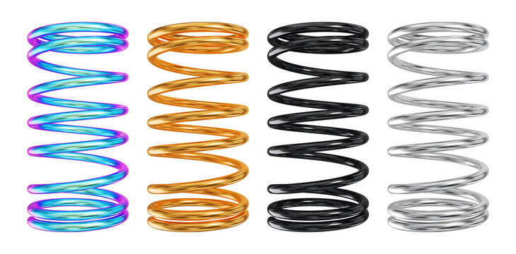 Set of metal coil springs. 3D rendering.