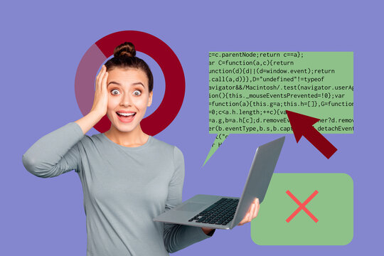 Collage of business man woman in front of abstract charts programming code symbolizing creative digital professions