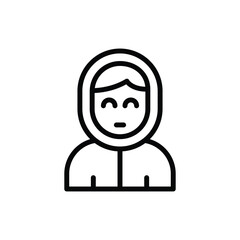 A blackoutlined icon of a person wearing a hooded jacket with a neutral facial expression