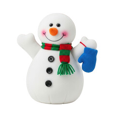 Cheerful snowman with scarf and mitten on transparent background