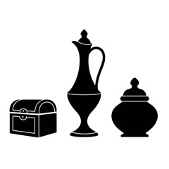 Antique Vessels and Chest Still Life Illustration.