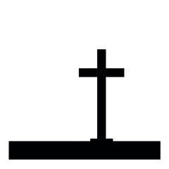 Black Christian Cross Silhouette on White Background.