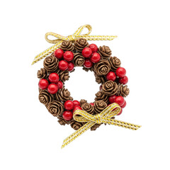 Festive christmas wreath with pine cones and red berries on transparent background