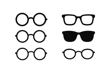 Variety of minimalist eyeglasses silhouettes in black on white background