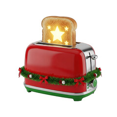 Festive toaster with star toast for christmas morning on transparent background