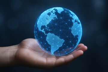Digital Globe in Hand Represents Global Connectivity, Technology Advancement, and Worldwide Business Reach