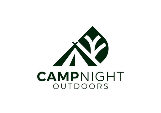 tree with camping logo. adventure travel outdoor vector design template