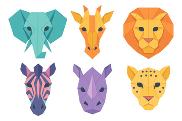 Fototapeta premium Geometric animal portraits: origami style wildlife faces collection