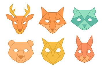 Obraz premium Geometric animal faces collection in origami style with vibrant color palette
