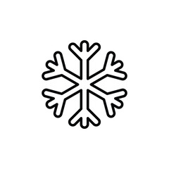A black and white snowflake icon centered
