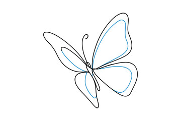 Fototapeta premium Elegant continuous line art of a butterfly with minimalistic blue accents