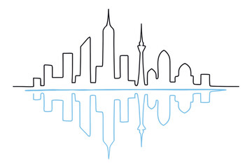Obraz premium Minimalist city skyline with reflection in linear style