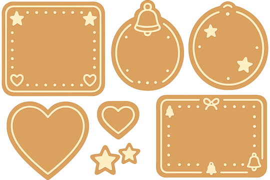 Festive gingerbread cookie frames with heart and star decorations