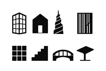 Fototapeta premium Urban icons set: silhouette buildings and architectural elements