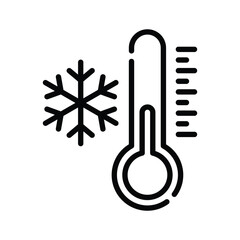 A black line drawing depicts a snowflake next to a thermometer showing a low temperature