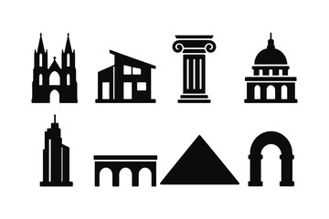 Fototapeta premium Silhouette collection of iconic architectural elements from different eras