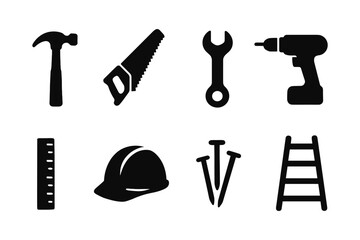 Fototapeta premium Essential silhouette icons of construction tools for modern projects