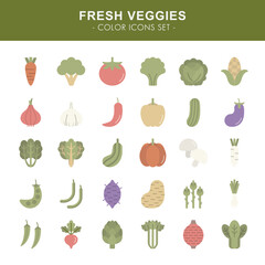 Fresh veggies - color icons set