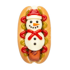 Festive snowman hotdog for christmas holiday season on transparent background