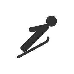 A black pictogram depicts a skier in midair angled to the right The skier is a stick figure with a circular head and bent body