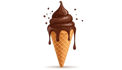 A digitally rendered, delicious chocolate ice cream cone. Dripping chocolate and crisp cone