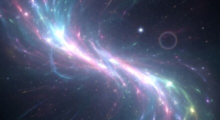 Obraz premium A vibrant and colorful cosmic nebula glowing with interstellar gas and countless stars illuminating the vastness of deep space