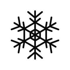 A symmetrical black snowflake graphic against a white backdrop The design has six sides with each side featuring three segments