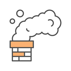 A chimney emanating smoke marked by bubbles and a cloudlike form The chimney has a brick pattern with tan inserts