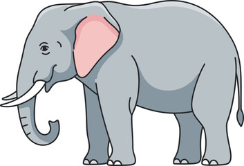Fototapeta premium Cute cartoon elephant standing isolated on white background