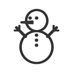 A snowman with a head body nose two eyes three buttons and stick arms