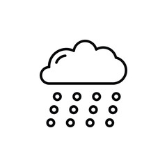 A stylized icon of a cloud with rain The cloud is outlined and raindrops are represented by small circles